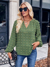 Load image into Gallery viewer, Swiss Dot Notched Neck Long Sleeve Blouse
