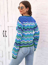 Load image into Gallery viewer, Striped Openwork Tied Cardigan
