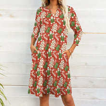 Load image into Gallery viewer, Ti Amo I love you - Exclusive Brand  - Christmas - Red &amp; Green - Tree &amp; Gingerbread - 7-point Sleeve Dress - Sizes S-5XL
