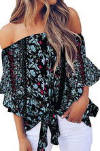 Load image into Gallery viewer, Tied Printed Off-Shoulder Half Sleeve Blouse
