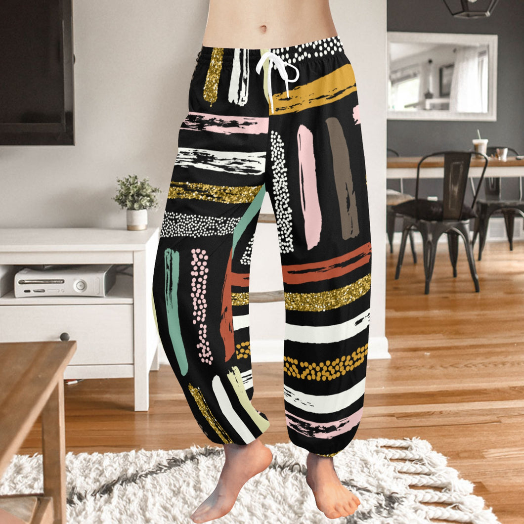 Ti Amo I love you  - Exclusive Brand  - Black Colorful Striped Pattern - Women's Harem Pants