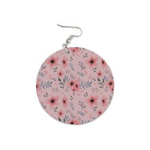 Load image into Gallery viewer, Ti Amo I love you - Exclusive Brand - Pinkish Grey with Old Rose Flowers - Geometric Round Wooden Earrings
