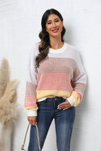 Load image into Gallery viewer, Waffle-Knit Round Neck Dropped Shoulder Color Block Sweater
