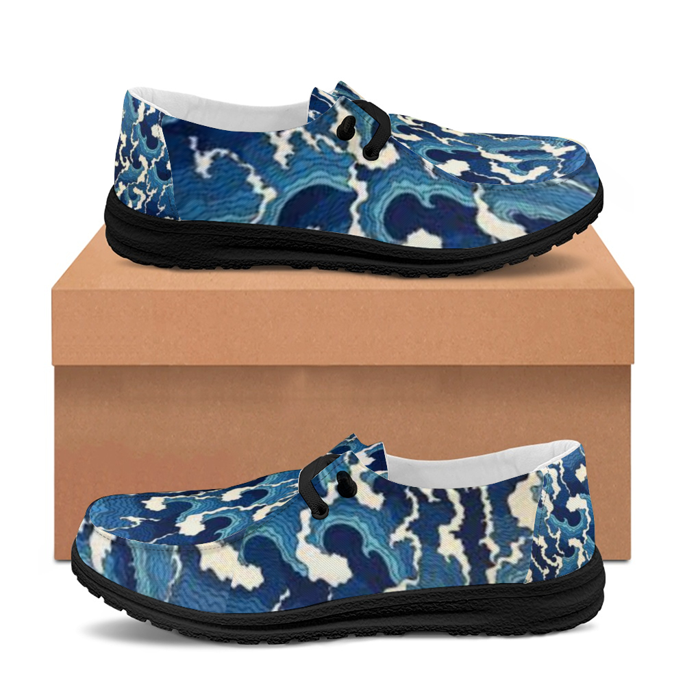 Ti Amo I love you - Exclusive Brand - Blue Wave - Black/White Sole Custom Slip-on Shoes Unisex Leisure Loafers