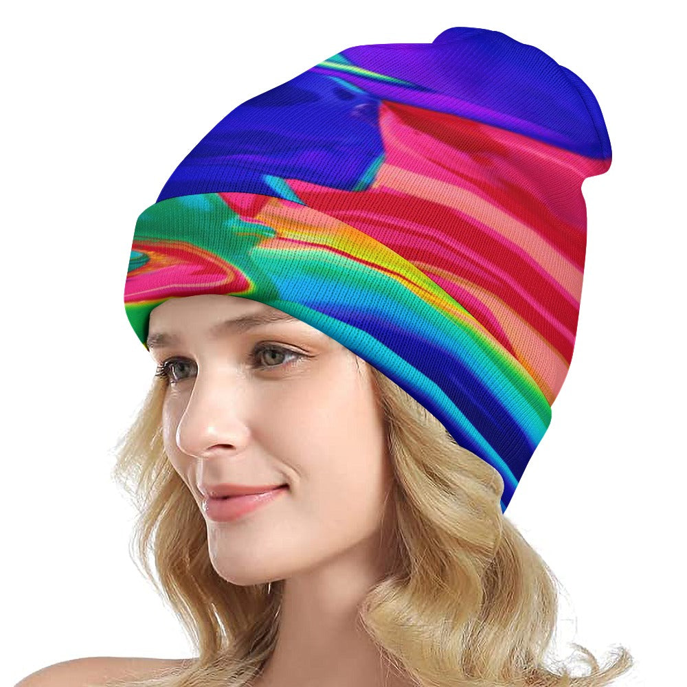 Ti Amo I love you - Exclusive Brand  - Rainbow Paint Pattern - Unisex Knit Hat
