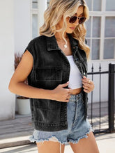 Load image into Gallery viewer, Pocketed Button Up Sleeveless Denim Jacket
