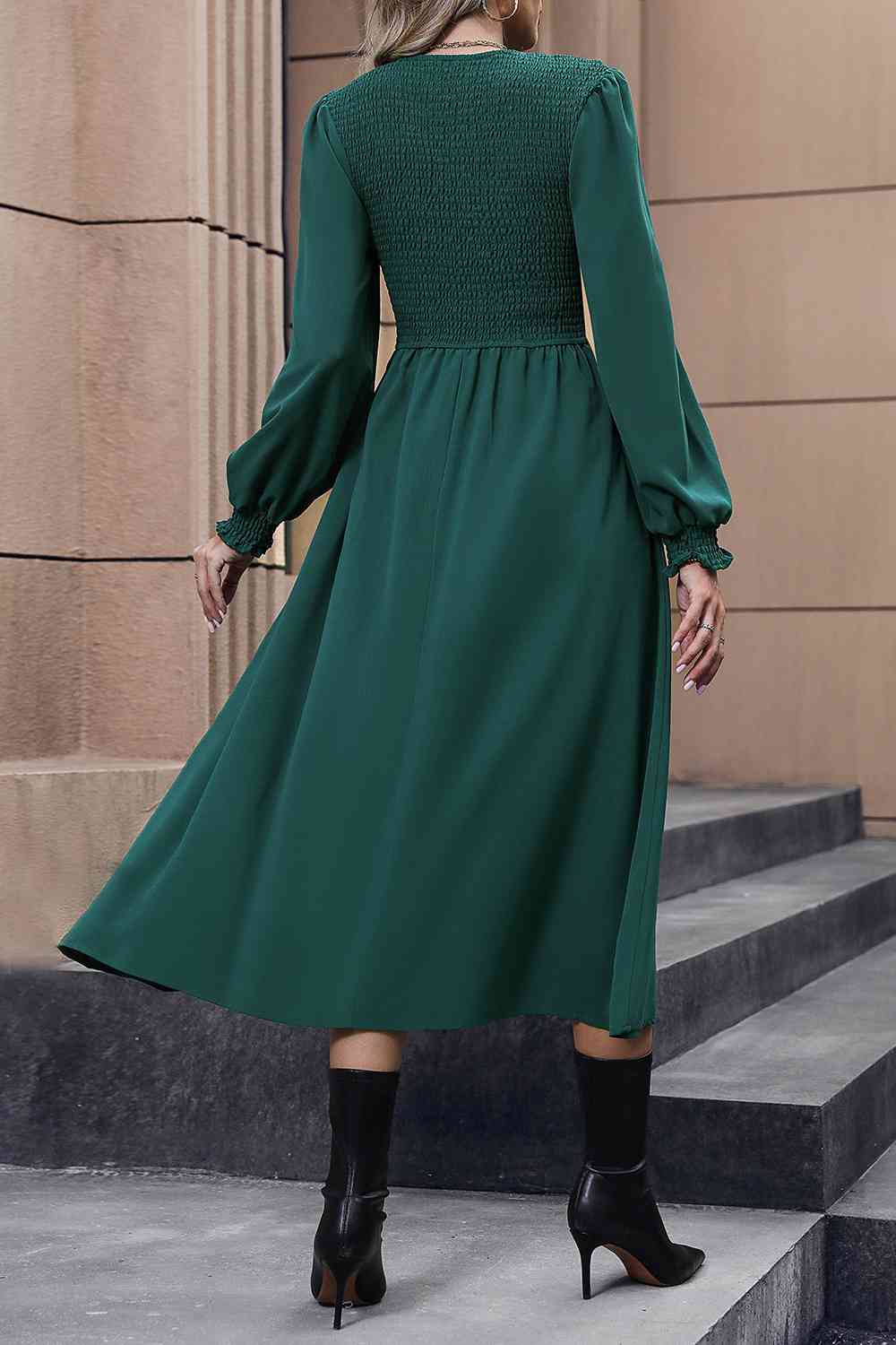 Smocked Long Sleeve Midi Dress - Sizes S-XL