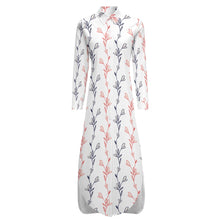 Load image into Gallery viewer, Ti Amo I love you- Exclusive Brand - White with Blue &amp; Red Vines Pattern - Button Neck Long Sleeve Shirt Dress - Sizes S-6XL
