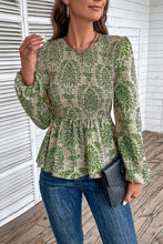 Load image into Gallery viewer, Smocked Printed Balloon Sleeve Blouse
