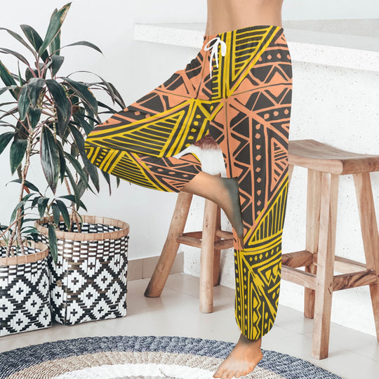 Ti Amo I love you  - Exclusive Brand  - Yellow & Peach Geometrical Pattern - Women's Harem Pants - Sizes - XS-2XL