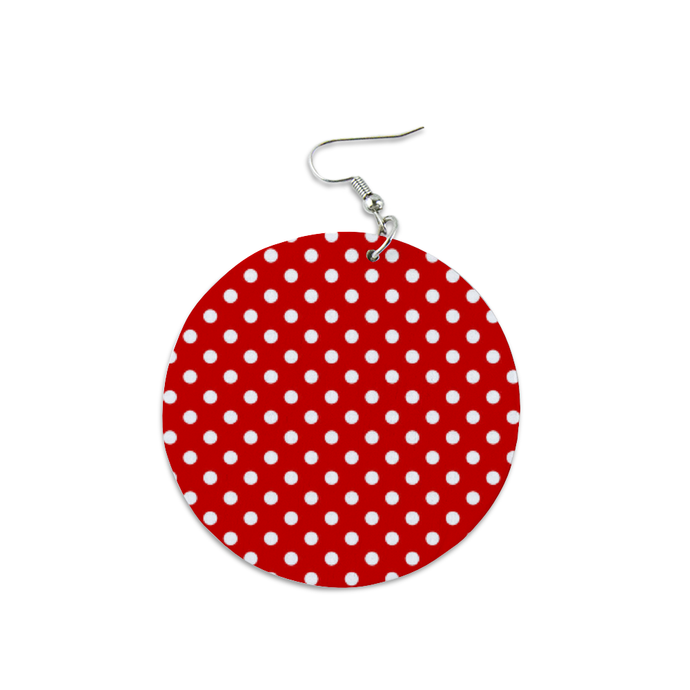 Ti Amo I love you - Exclusive Brand - Chili Pepper with Whiye Polka Dots - Geometric Round Wooden Earrings