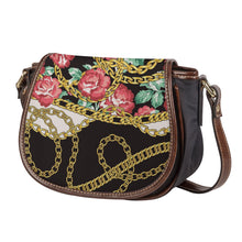 Load image into Gallery viewer, Ti Amo I love you - Exclusive Brand - Pink Roses with Gold Chain - PU Leather Flap Saddle Bag
