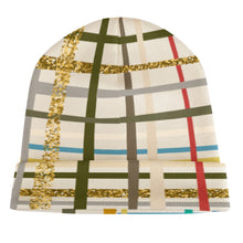 Load image into Gallery viewer, Ti Amo I love you Exclusive Brand  - Beige with Taupe Red &amp; Gold Stripes - Unisex Knit Hat
