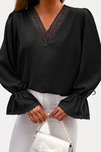 Load image into Gallery viewer, Openwork V-Neck Flounce Sleeve Blouse
