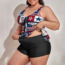 Load image into Gallery viewer, Ti Amo I love you - Exclusive Brand - USA Red White &amp; Blue - Women&#39;s Plus Size Drawstring 2pc Swimsuit - Sizes XL-6XL
