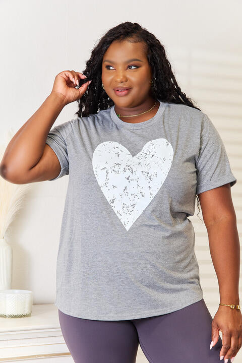 Ladies Cute Trendy Heart Graphic Cuffed Womens Short Sleeve Plis Size Women's  T-Shirts 