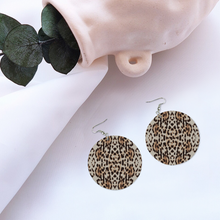 Load image into Gallery viewer, Ti Amo I love you - Exclusive Brand -Ash with Indian Khaki &amp; Cocoa Brown Leopard spots  - Geometric Round Wooden Earrings
