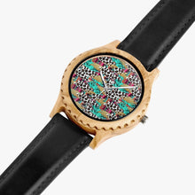 Load image into Gallery viewer, Ti Amo I love you - Exclusive Brand - Leopard &amp; Teal Pattern - Womens Designer Italian Olive Wood Watch - Leather Strap
