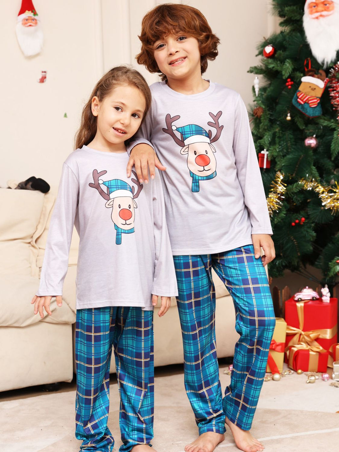 Toddler / Kids - Boys / Girls - Rudolph Graphic Long Sleeve Top and Plaid Pants Set - Sizes 2T- Kids 14