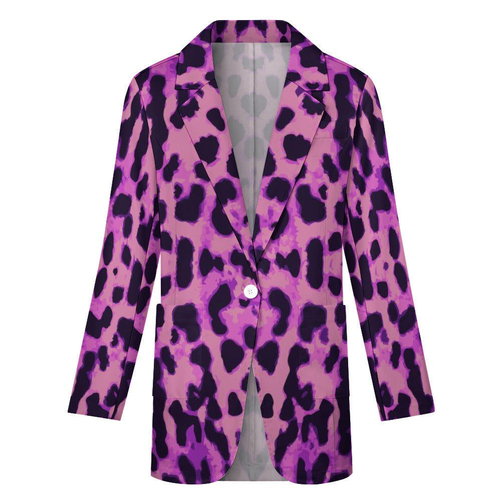 Ti Amo I love you - Exclusive Brand - Can Can & Medium Plum Jaguar Spots -  Womens Suit Blazer Jacket - 2XS-2XL