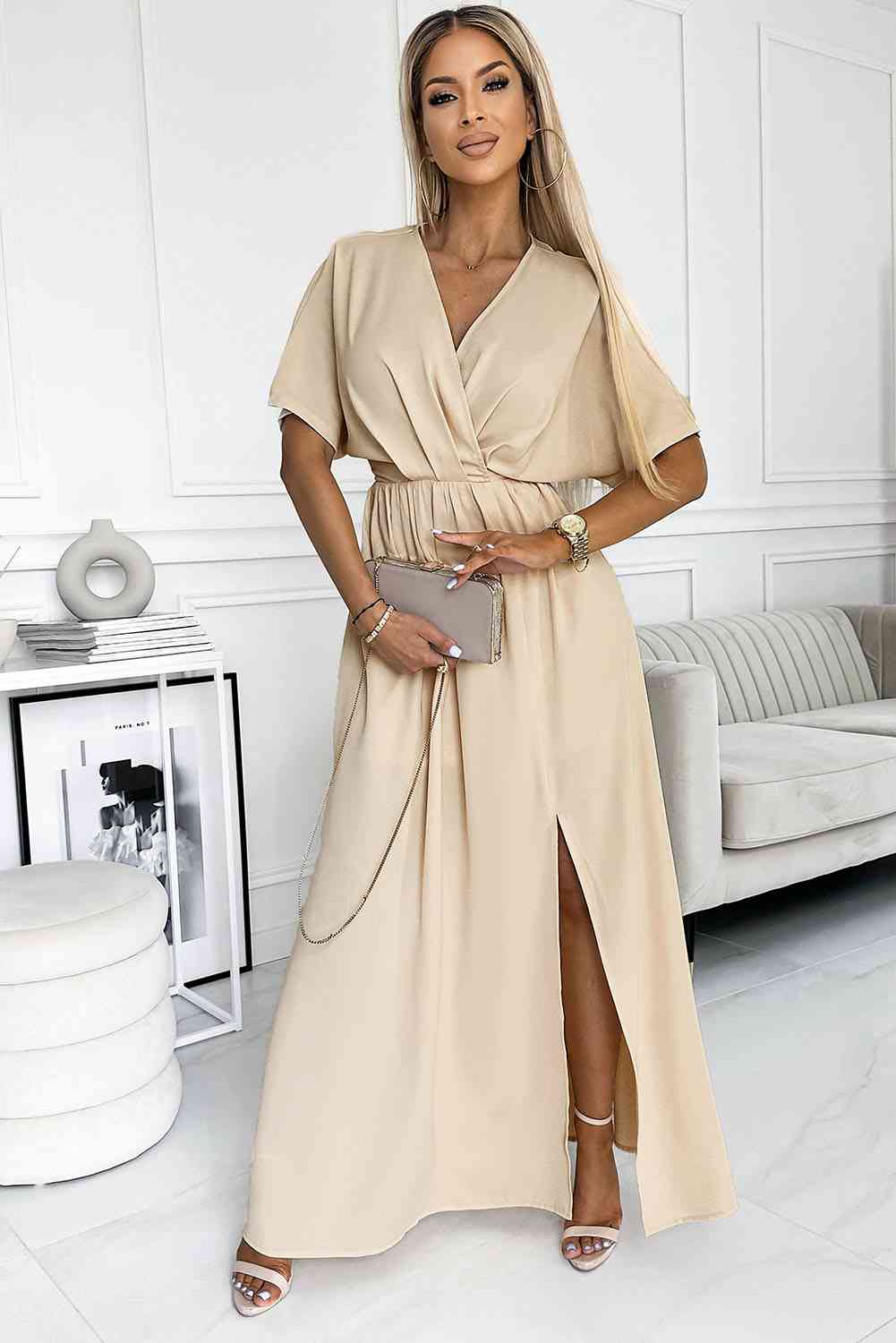 Surplice Neck Slit Maxi Dress - Only Size M, XL Left