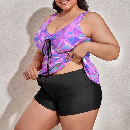 Ti Amo I love you - Exclusive Brand  - Heliotrope Kaleidoscope - Women's Plus Size - Split 2pc Swimsuit - Sizes XL-6XL