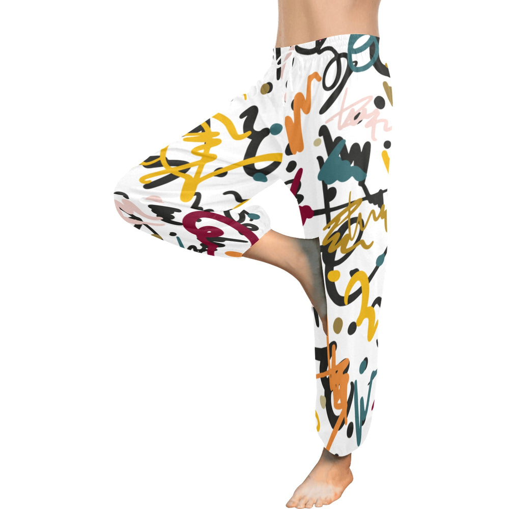 Ti Amo I love you  - Exclusive Brand  - White with Colorful Scribbles - Women's Harem Pants - Sizes XS-2XL