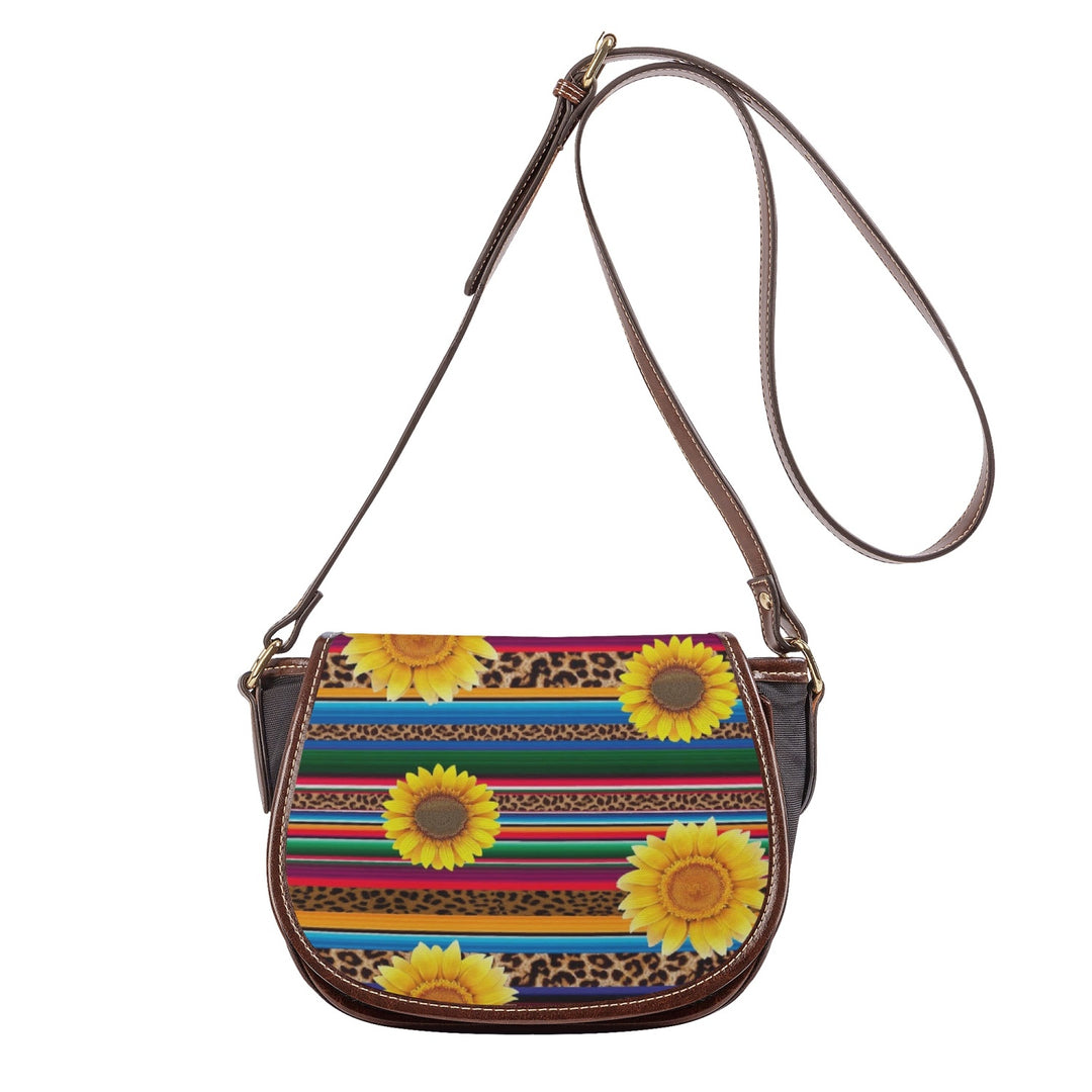 Ti Amo I love you - Exclusive Brand - Leopard & Sunflowers - PU Leather Flap Saddle Bag
