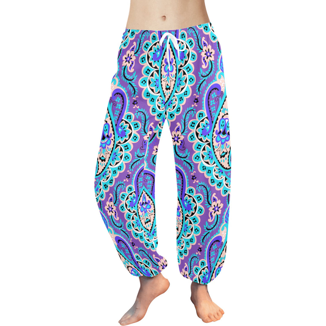 Ti Amo I love you  - Exclusive Brand  - Purple & Teal Floral Pattern - Women's Harem Pants - Sizes XS-2XL