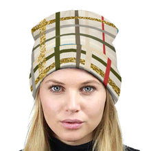 Load image into Gallery viewer, Ti Amo I love you Exclusive Brand  - Beige with Taupe Red &amp; Gold Stripes - Unisex Knit Hat
