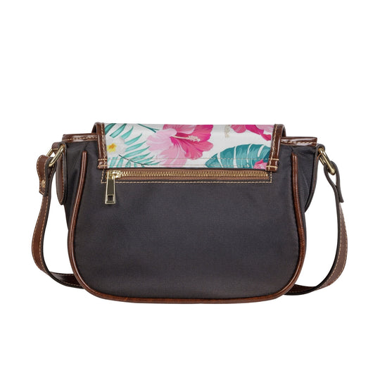 Ti Amo I love you - Exclusive Brand - Tropical Flower & Leaf - PU Leather Flap Saddle Bag