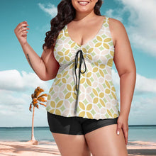 Load image into Gallery viewer, Ti Amo I love you - Exclusive Brand - Bizzare, Chenin Tan &amp; Beryl Green Floral - Women&#39;s Plus Size -Split Swimsuit - Sizes XL-6XL
