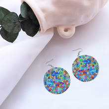 Load image into Gallery viewer, Ti Amo I love you - Exclusive Brand - Multicolor Floral - Geometric Round Wooden Earrings
