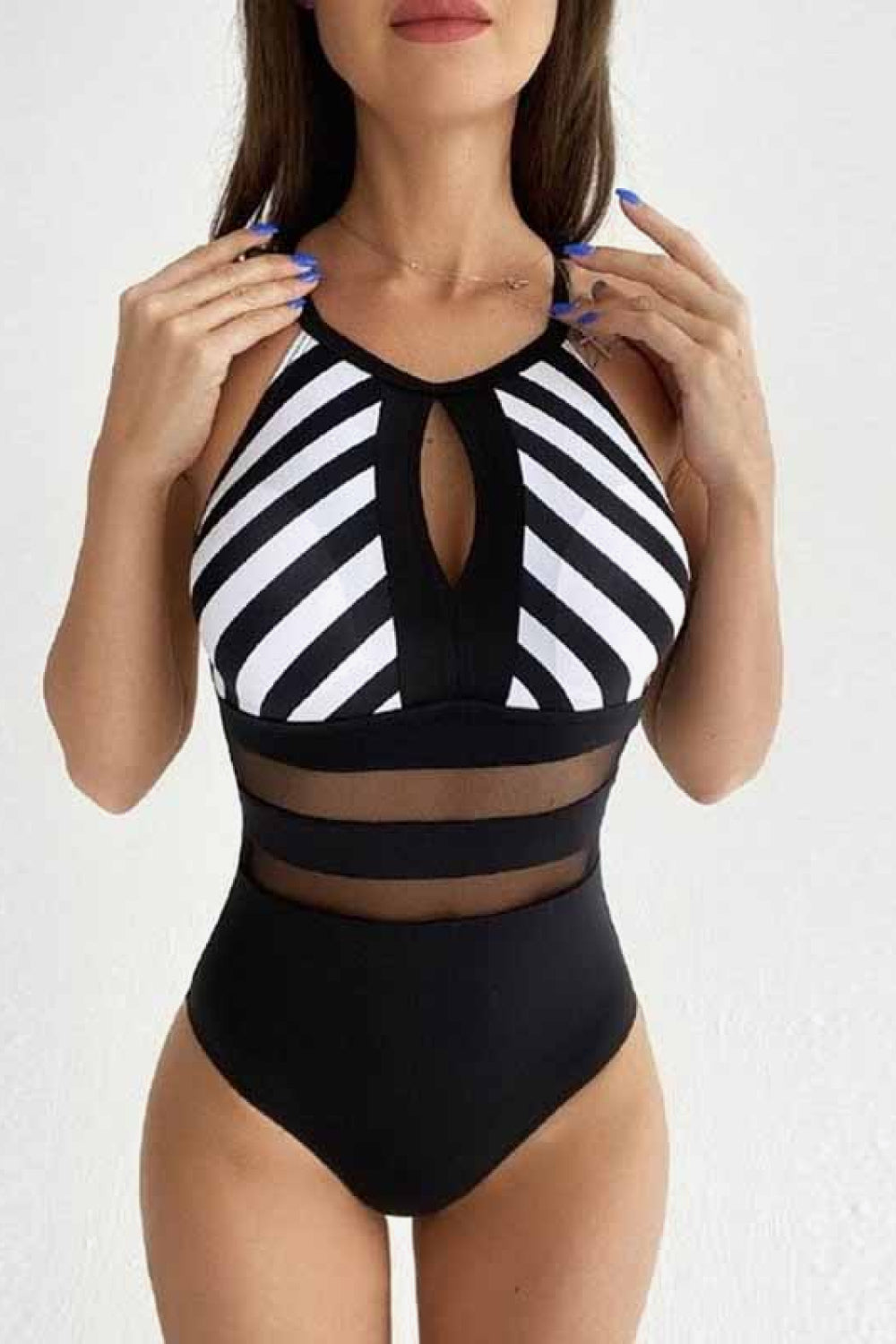 Striped Backless One-Piece Swimsuit - Sizes S-2XL