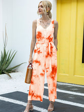 Load image into Gallery viewer, Tie-Dye Tie Waist Sleeveless Jumpsuit
