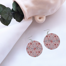 Load image into Gallery viewer, Ti Amo I love you - Exclusive Brand - Pinkish Grey with Old Rose Flowers - Geometric Round Wooden Earrings
