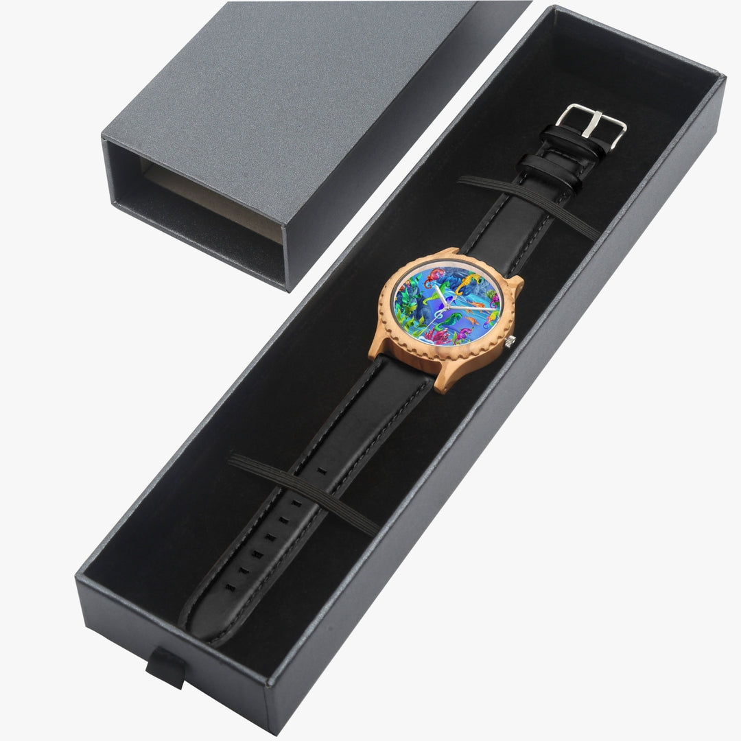 TI Amo I love you - Exclusive Brand - Seahorse - Unisex Designer Italian Olive Wood Watch - Leather Strap