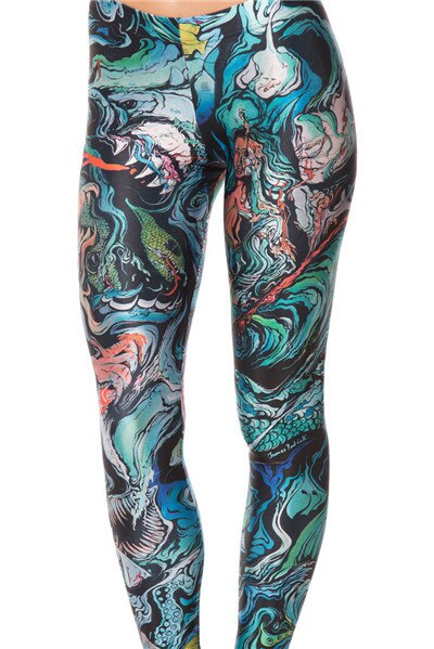 Womens / Misses /  Teen Girls - Mermaid Ocean Pattern Leggings - Sizes S-XL