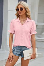 Load image into Gallery viewer, 8 Colors - Eyelet Johnny Collar Short Sleeve Blouse
