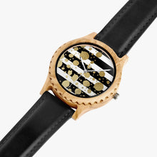 Load image into Gallery viewer, Ti Amo I love you - Exclusive Brand - Black &amp; White Stripes with Gold Dots - Unisex Designer Italian Olive Wood Watch - Leather Strap
