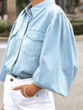 Load image into Gallery viewer, Snap Down Puff Sleeve Denim Shirt - Sizes S-XL
