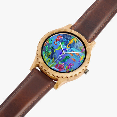 TI Amo I love you - Exclusive Brand - Seahorse - Unisex Designer Italian Olive Wood Watch - Leather Strap