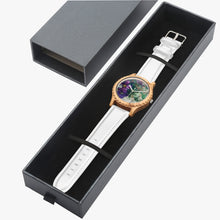 Load image into Gallery viewer, Ti Amo I love you - Exclusive Brand - Purple Floral &amp; Writing Pattern - Womens Designer Italian Olive Wood Watch - Leather Strap
