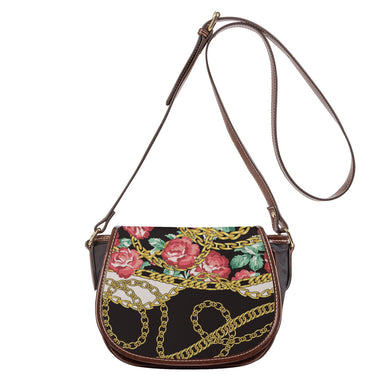 Ti Amo I love you - Exclusive Brand - Pink Roses with Gold Chain - PU Leather Flap Saddle Bag