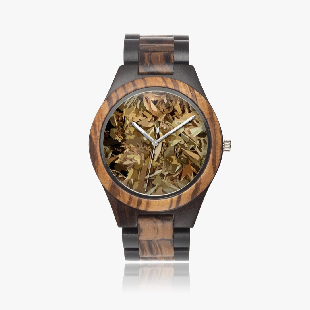 Ti Amo I love you - Exclusive Brand - Leaf Pattern - Mens Designer Indian Ebony Wood Watch 45mm