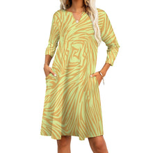 Load image into Gallery viewer, Ti Amo I love you - Exclusive Brand - Deco with Whiskey Stripes- 7-point Sleeve Dress - Sizes S-5XL (0-26)
