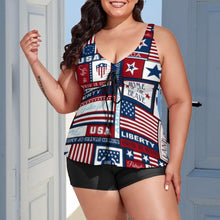 Load image into Gallery viewer, Ti Amo I love you - Exclusive Brand - USA Red White &amp; Blue - Women&#39;s Plus Size Drawstring 2pc Swimsuit - Sizes XL-6XL
