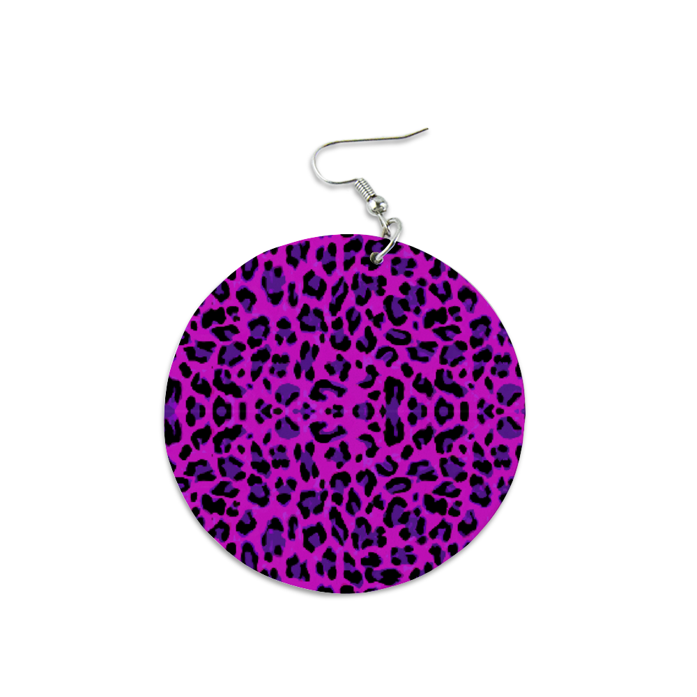 Ti Amo I love you - Exclusive Brand - Barney with Daisy Bush Leopard Spots  - Geometric Round Wooden Earrings