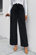 Load image into Gallery viewer, High Waist Ruched Tie Front Wide Leg Pants
