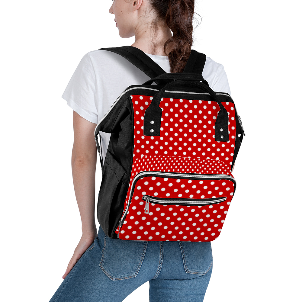 Ti Amo I love you Exclusive Brand  - Chili Pepper with White Polka Dots - Mommy Bag Multifunctional Waterproof Diaper Bag Ultra-Large Backpack